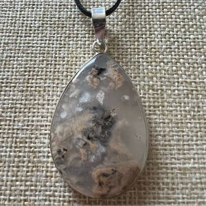 New Tiger Dendrite Dendritic Agate Stone Silver Overlay Pendant Necklace w Cord